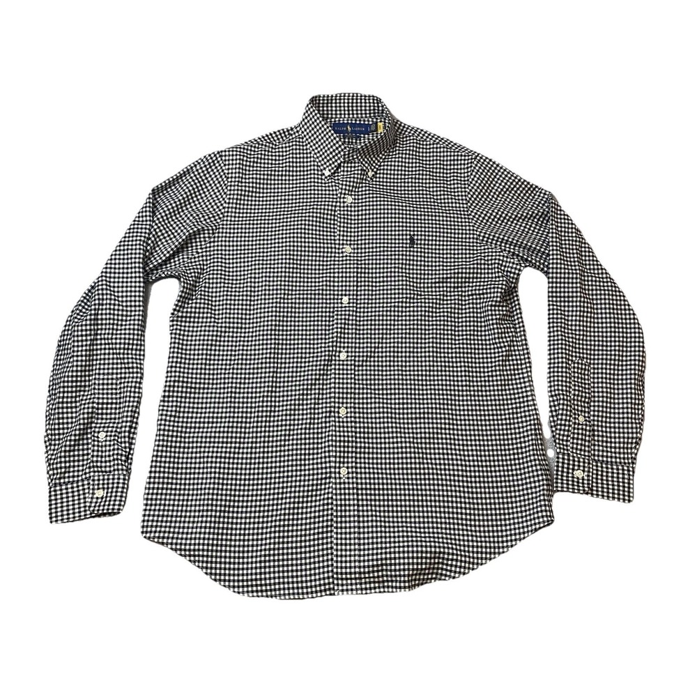 Ralph Lauren Shirt Mens Large Black Gingham Check Pony Classic Oxford Dress